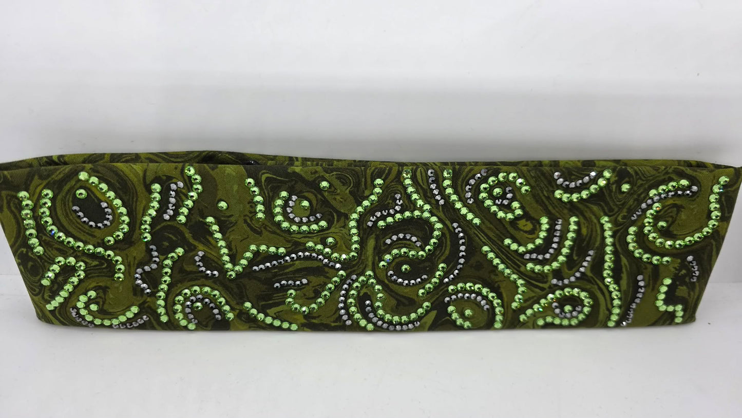Super LeeAnnette Olive Green Oil Slick Bandana with Peridot and Black Austrian Crystals (S48151)