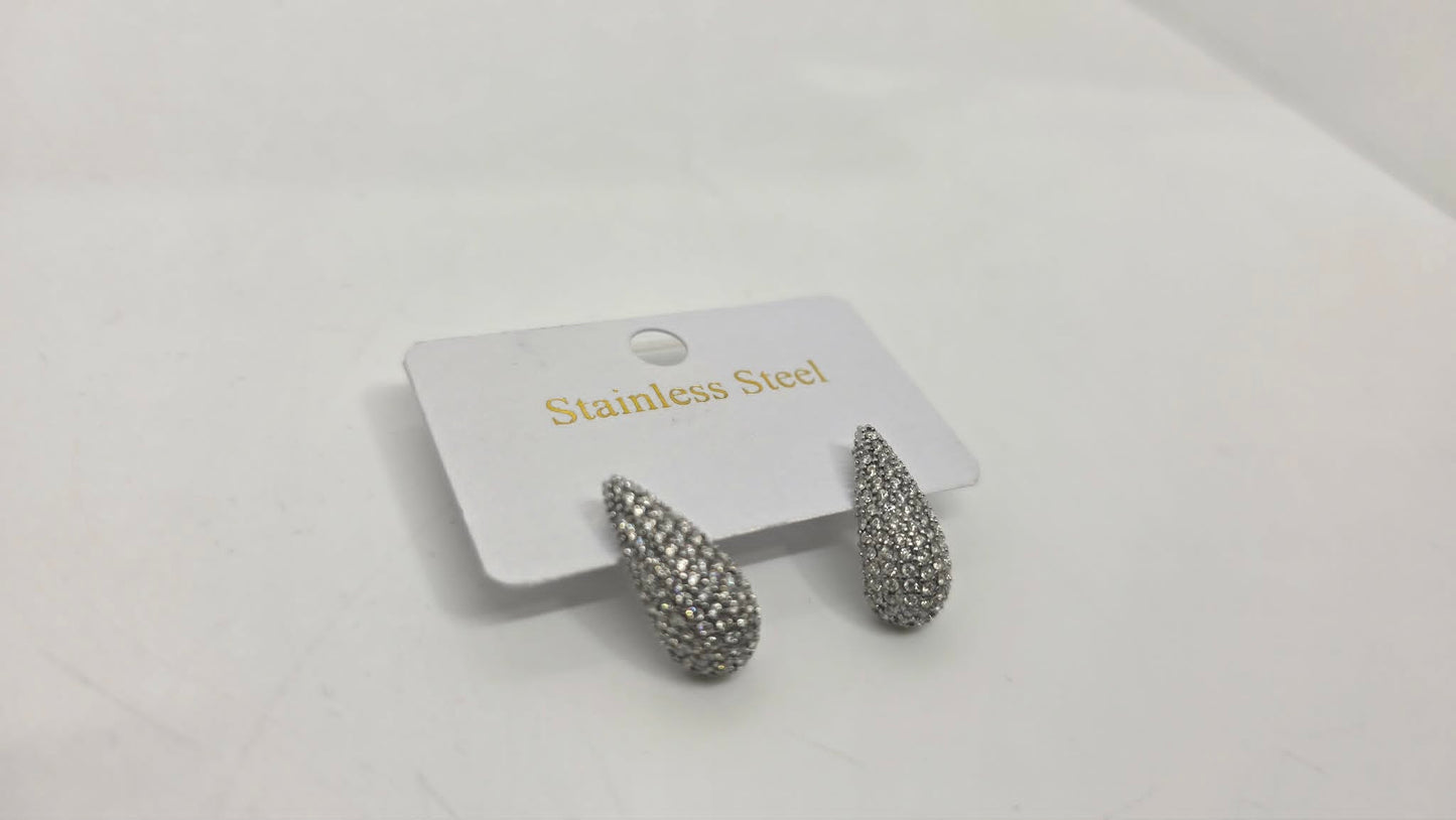 Stainless Steel Inlaid Clear Zircon Teardrop Earrings