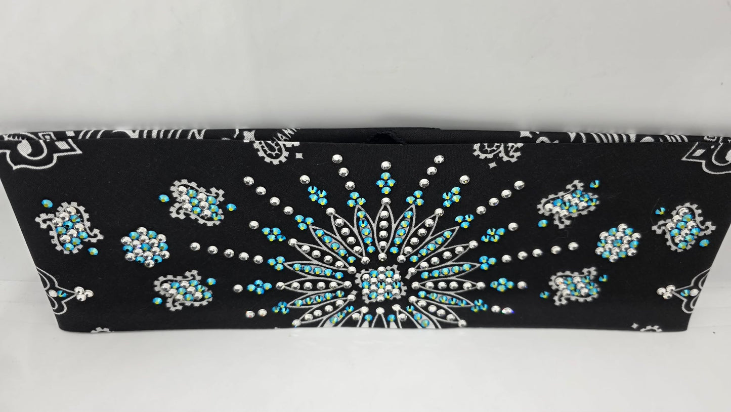 LeeAnnette Black Paisley Bandana with Jet Shimmer and Diamond Clear Austrian Crystals (L40215)