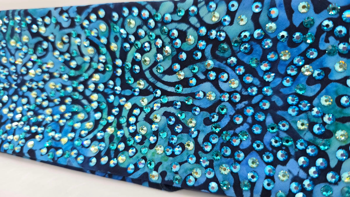 Super LeeAnnette Blue Batik Bandana with Dark Blue Shimmer, Green Shimmer and Dark Blue Austrian Crystals (S48207)