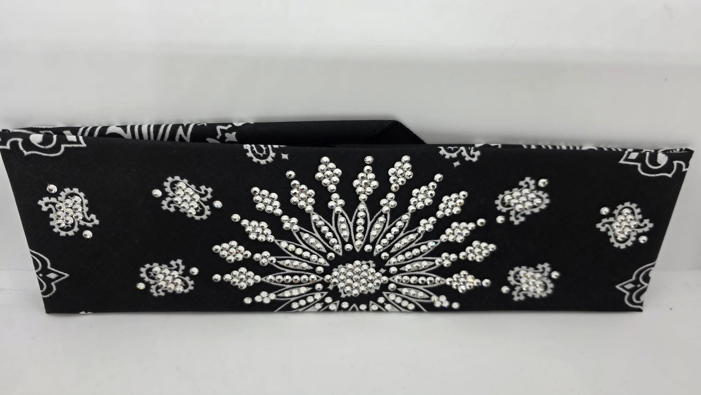 LeeAnnette Black Paisley Bandana with Diamond Clear Austrian Crystals (L40243)
