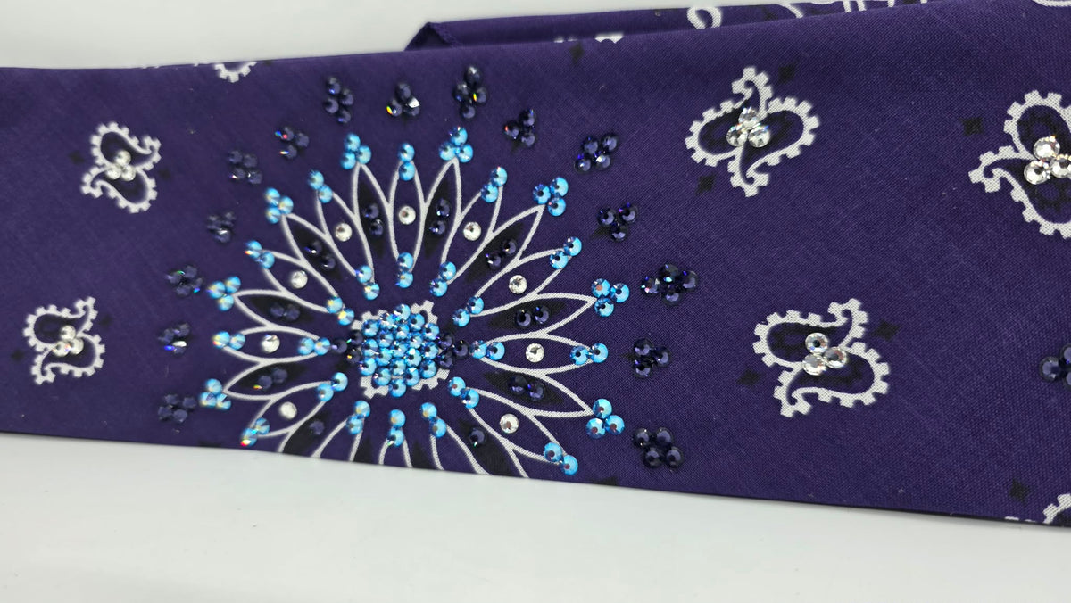 Purple Paisley Bandana with Dark Purple, Blue Shimmer and Diamond Clear Austrian Crystals (E60161)