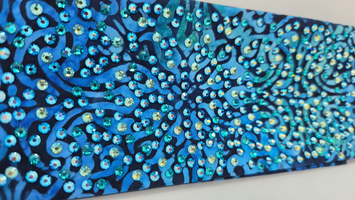 Super LeeAnnette Blue Batik Bandana with Dark Blue Shimmer, Green Shimmer and Dark Blue Austrian Crystals (S48207)