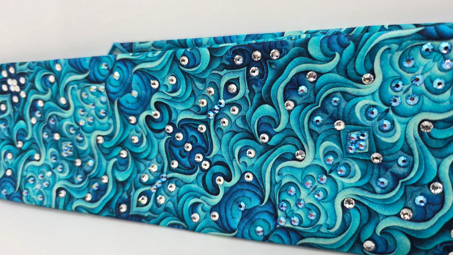 Turquoise and Blue Kaleidoscope Bandana with Blue Shimmer and Diamond Clear Austrian Crystals (E60124)