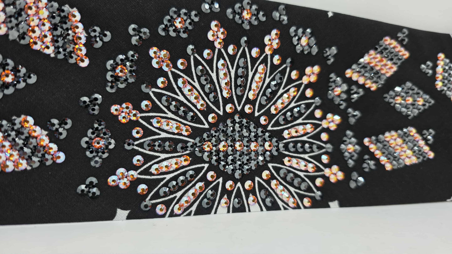 Super LeeAnnette Black Paisley Bandana with Sun Shimmer and Black Austrian Crystals (Sku4486)