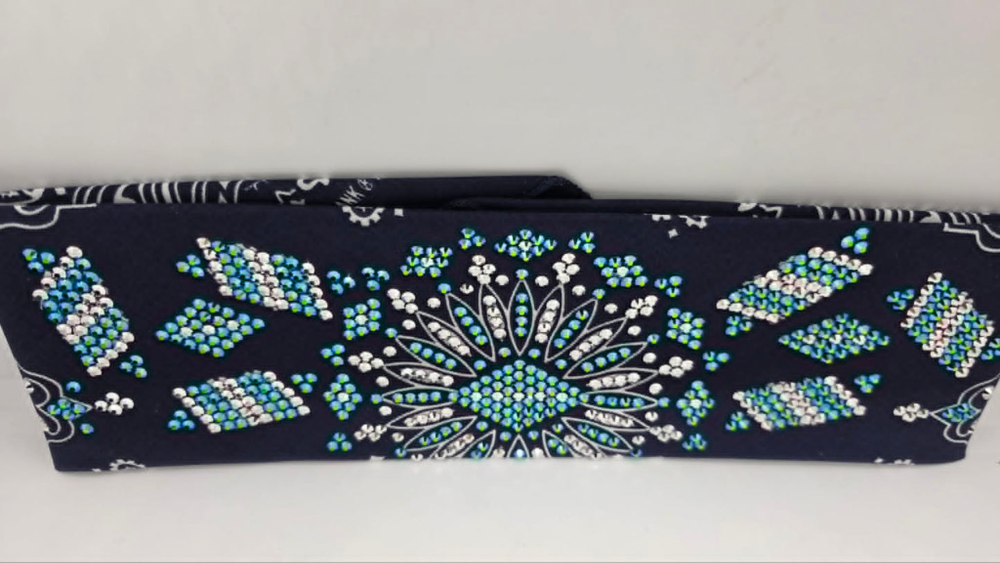 Super LeeAnnette Navy Paisley Bandana with Jet Shimmer and Chrome Austrian Crystals (S48158)