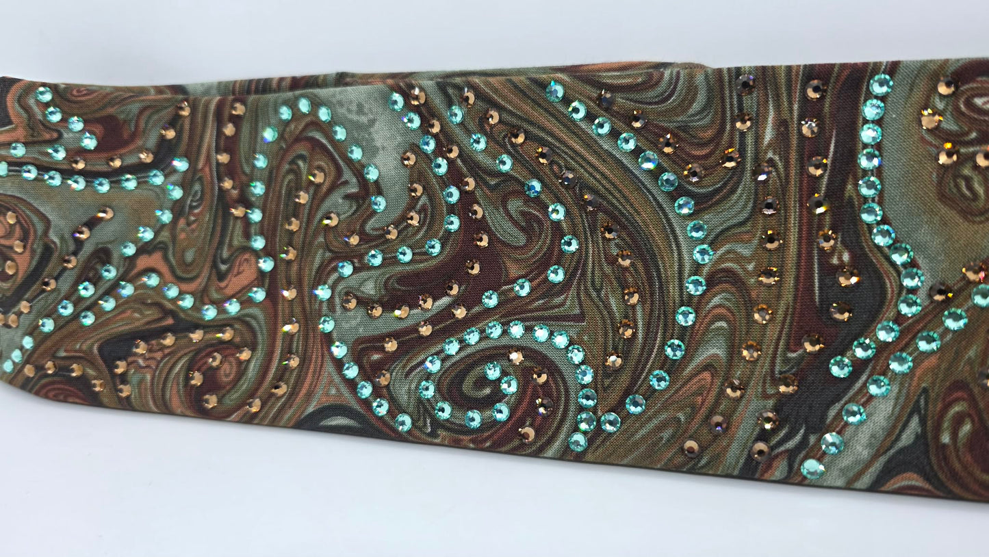 LeeAnnette Brown Oil Slick Bandana with Brown and Caribbean Sea Austrian Crystals (L40227)
