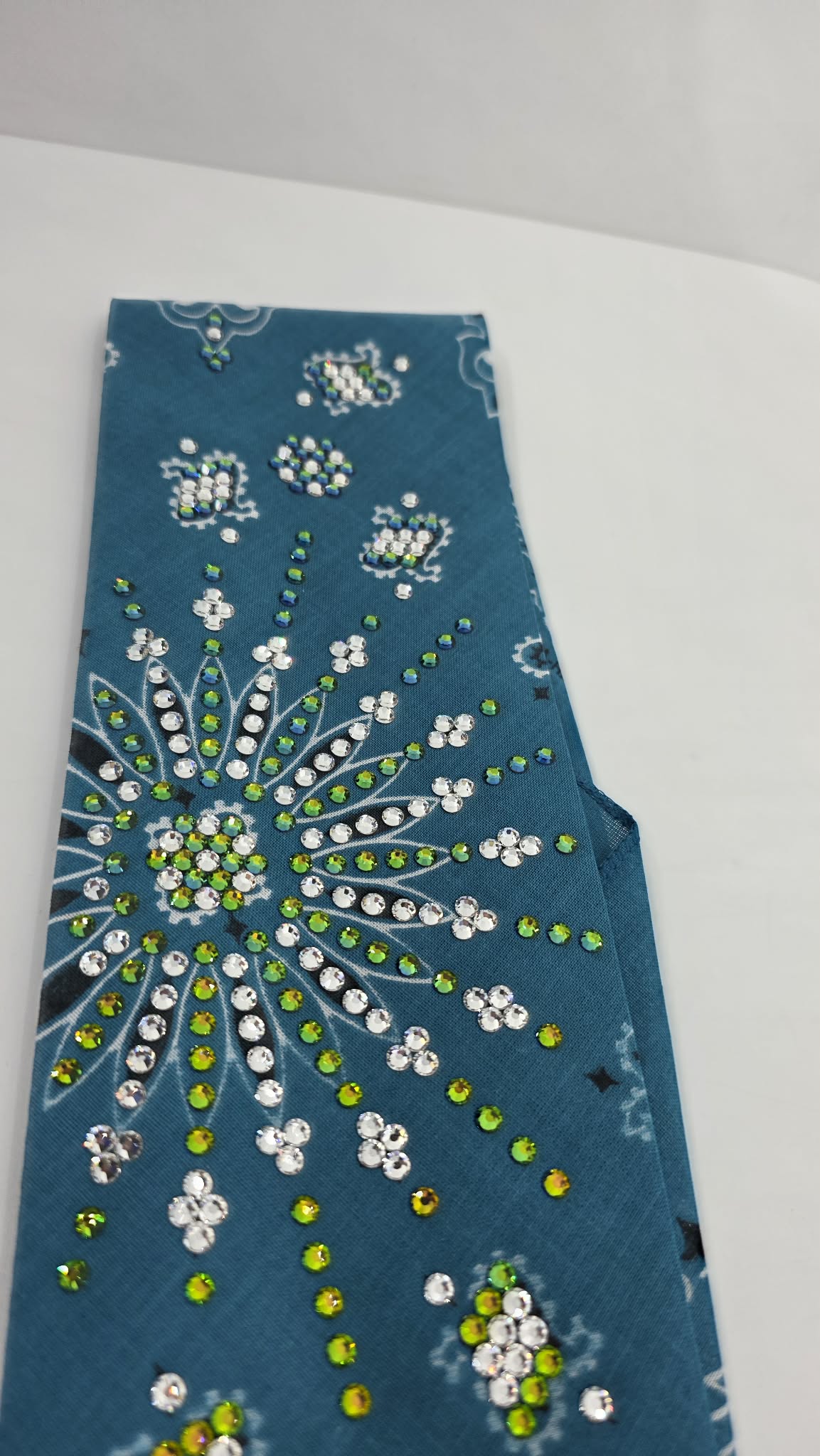 LeeAnnette Dark Teal Paisley Bandana with Vitrail and Diamond Clear Austrian Crystals (L40232)
