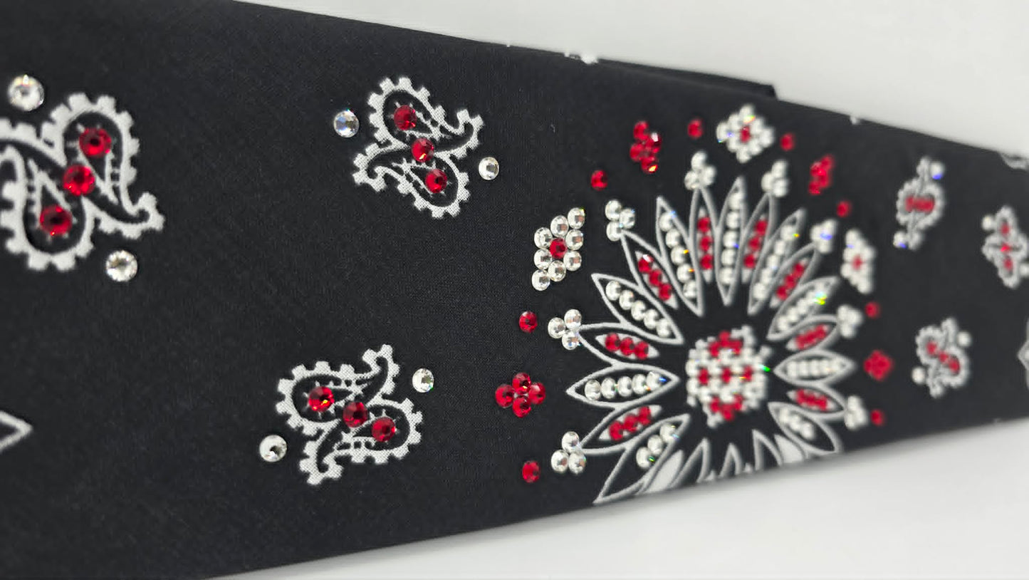 Black Paisley Bandana with Red and Diamond Clear Austrian Crystals (E60141)