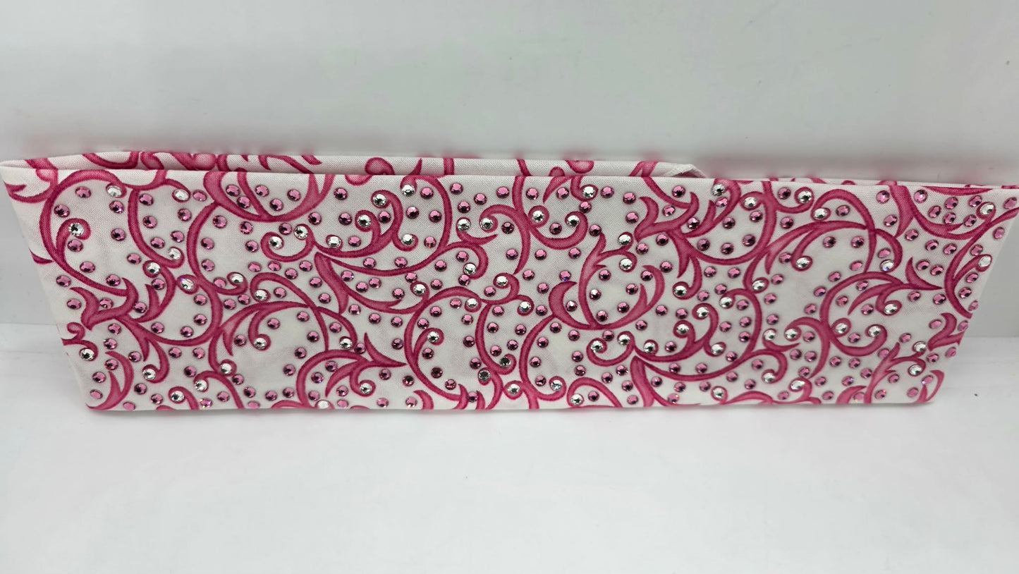 LeeAnnette Pink Scroll Bandana with Pink and Diamond Clear Austrian Crystals (L40231)