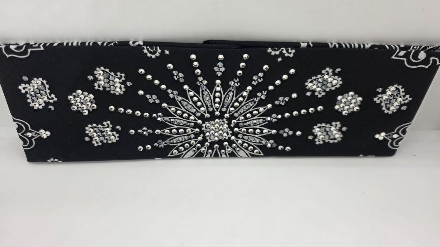 LeeAnnette Black Paisley Bandana with Black and Diamond Clear Austrian Crystals (L40247)