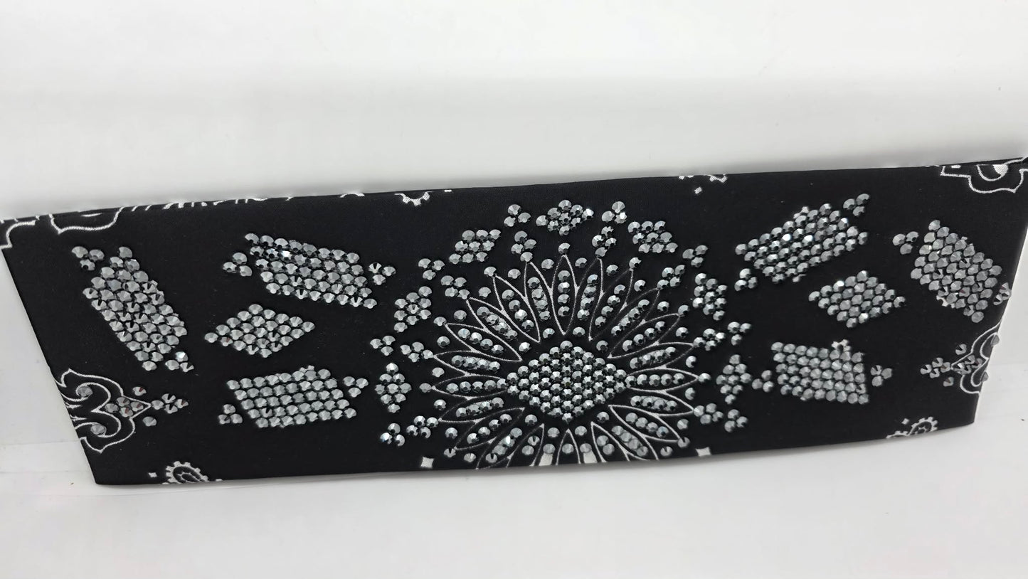 Super LeeAnnette Black Paisley Bandana with Black Austrian Crystals (sku40127)