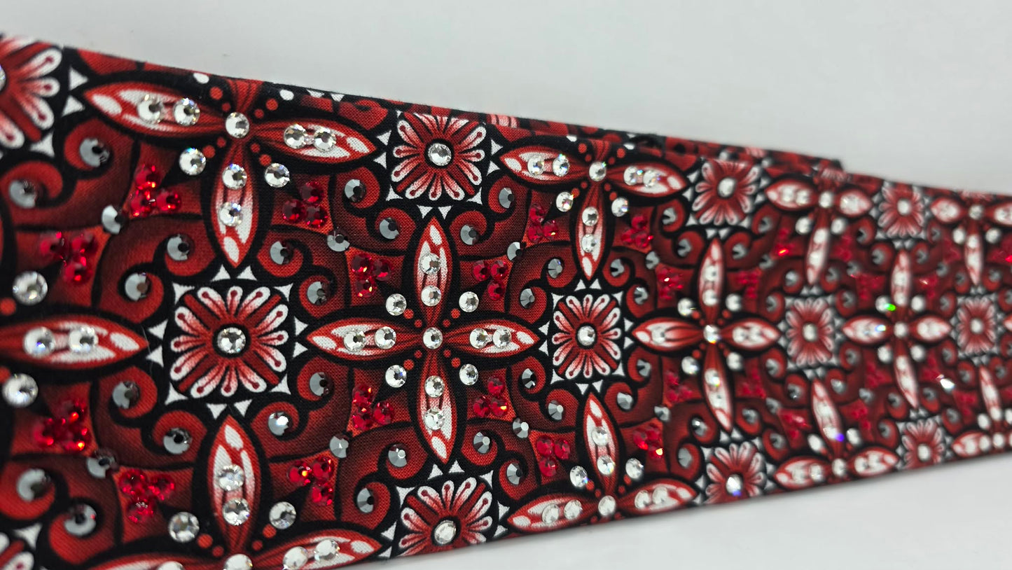 LeeAnnette Red and Black Squares Bandana with Red, Black and Clear Austrian Crystals (L40223)