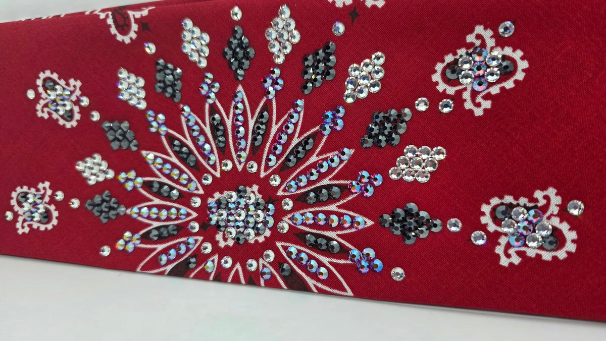 LeeAnnette Red Paisley Bandana with Red Shimmer, Black and Diamond Clear Austrian Crystals (L40300)
