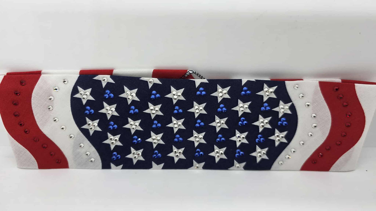 EXTRA BLING - Flag Bandana with Red, Blue and Diamond Clear Austrian Crystals (sku6399)