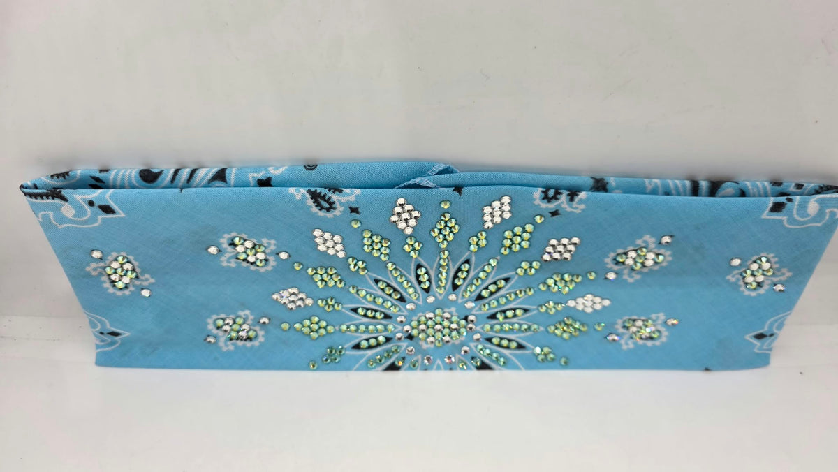 LeeAnnette Baby Blue Paisley Bandana with Peridot Shimmer and Diamond Clear Austrian Crystals (L40284)