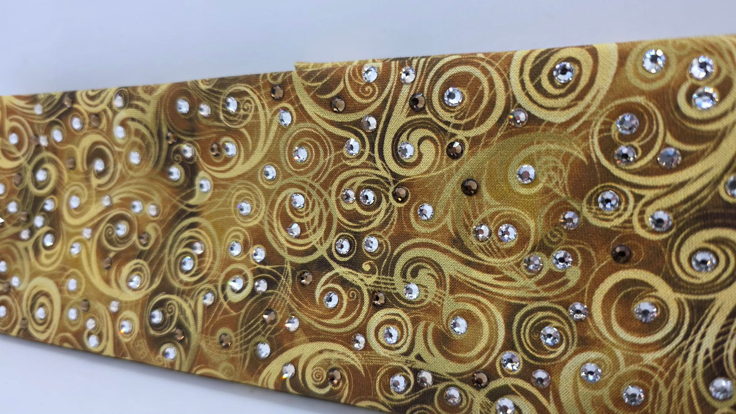 Yellow Scrolls Bandana with Brown, Honey and Diamond Clear Austrian Crystals (E60117)