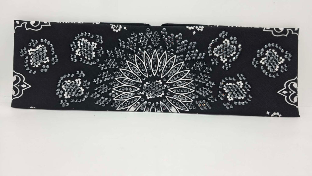 Super LeeAnnette Black Paisley Bandana with Black Austrian Crystals (S48188)