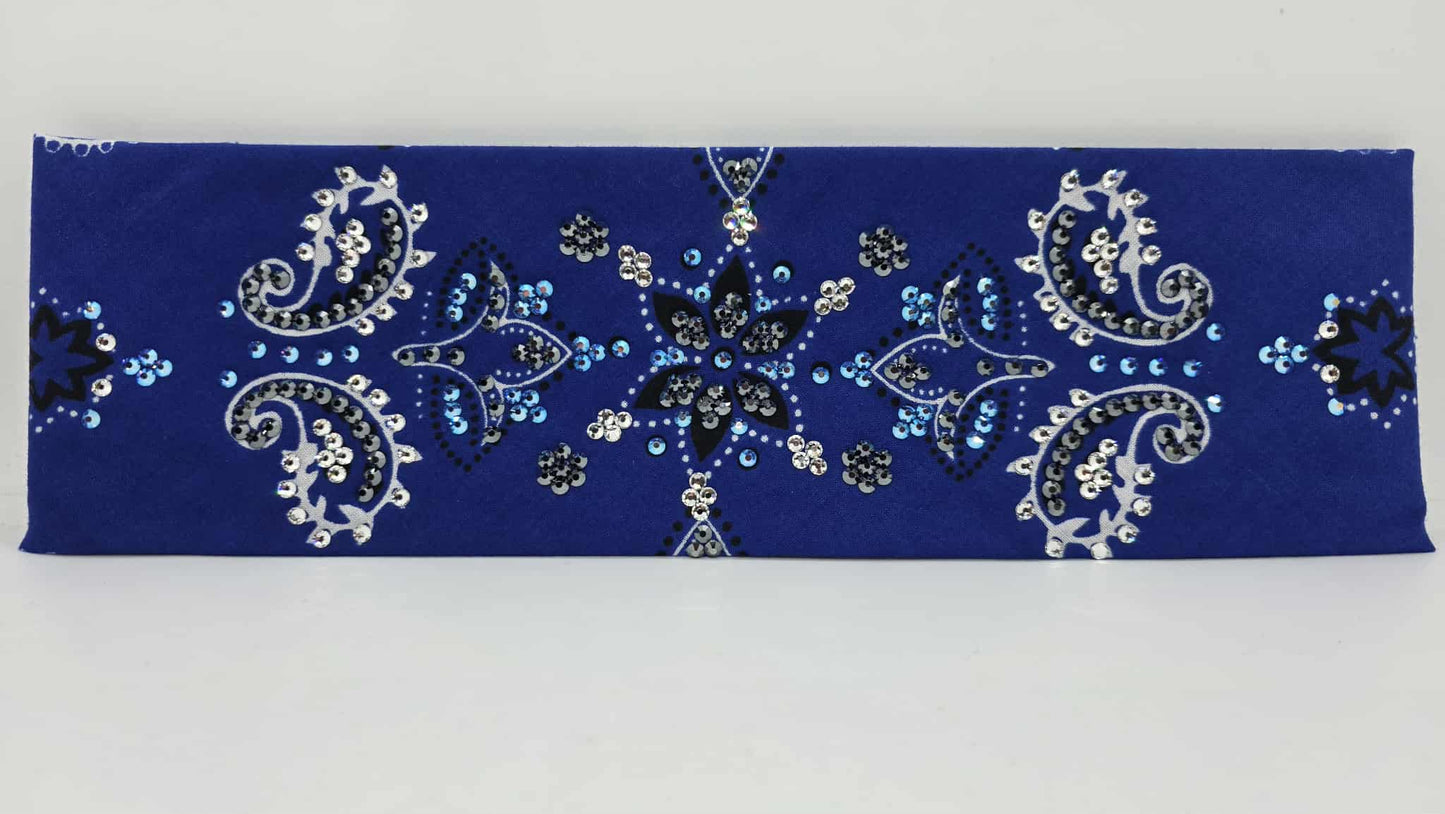 LeeAnnette Large Royal Blue Flower Bandana with Blue Shimmer, Black and Diamond Clear Austrian Crystals (sku40119)