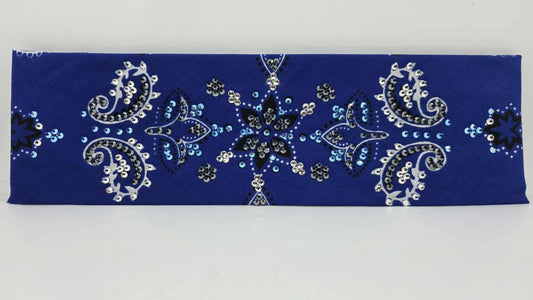 LeeAnnette Large Royal Blue Flower Bandana with Blue Shimmer, Black and Diamond Clear Austrian Crystals (sku40119)