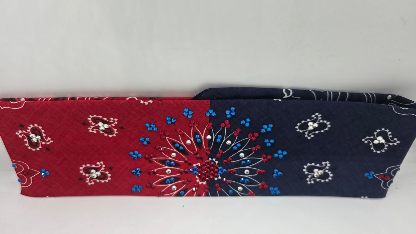 Red/Blue Paisley Bandana with Capri Blue, Red and Diamond Clear Austrian Crystals (E60157)