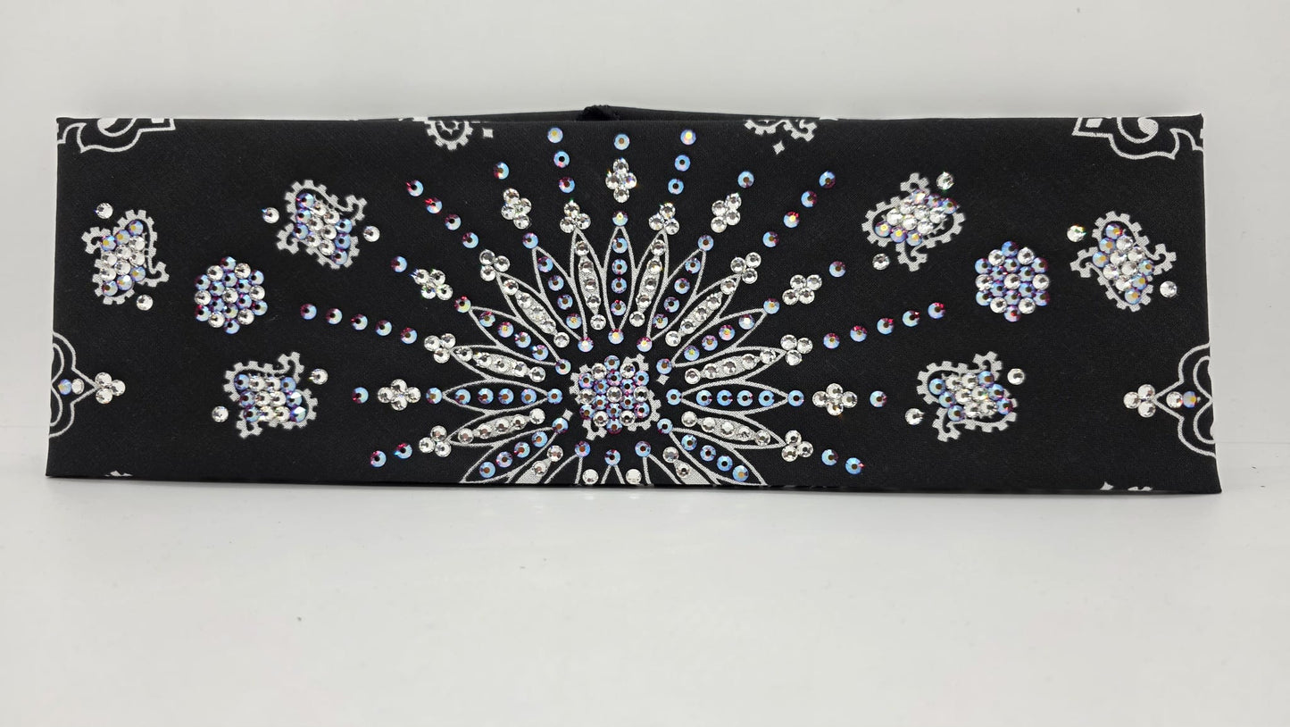 LeeAnnette Black Paisley Bandana with Red Shimmer and Diamond Clear Austrian Crystals (L40200))