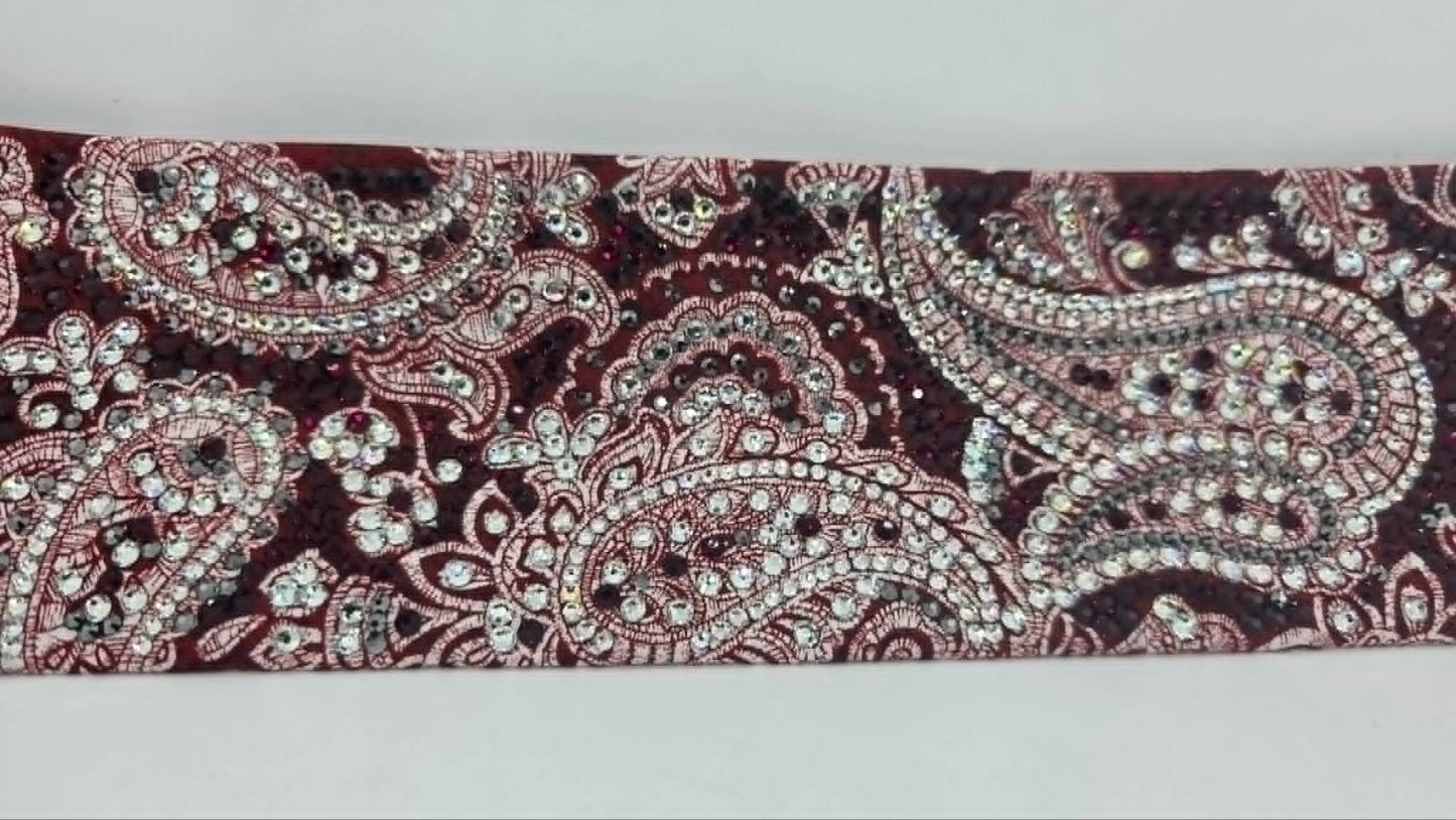 Super Duper LeeAnnette Victorian Deep Red Victorian Paisley Scroll Bandana with Light Red and Diamond Clear Austrian Crystals (D49500)