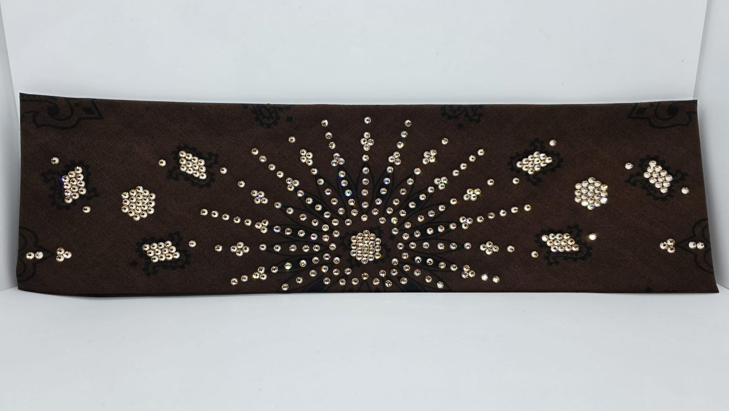 LeeAnnette Large Brown Paisley Bandana with Honey Austrian Crystals (sku40115)