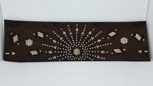 LeeAnnette Large Brown Paisley Bandana with Honey Austrian Crystals (sku40115)