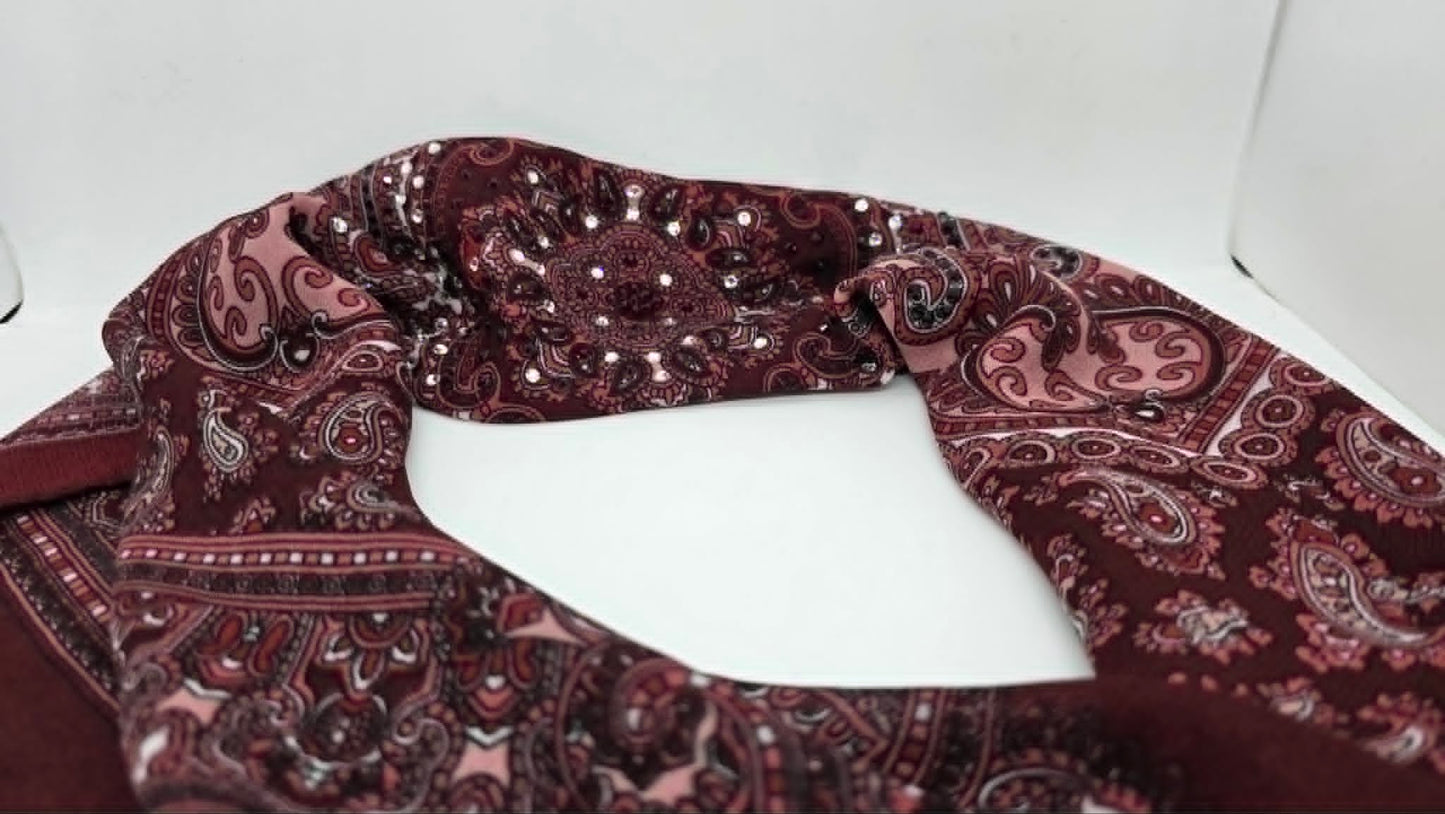 Burgundy Scarf with Red and Diamond Clear Austrian Crystals (LS30006)