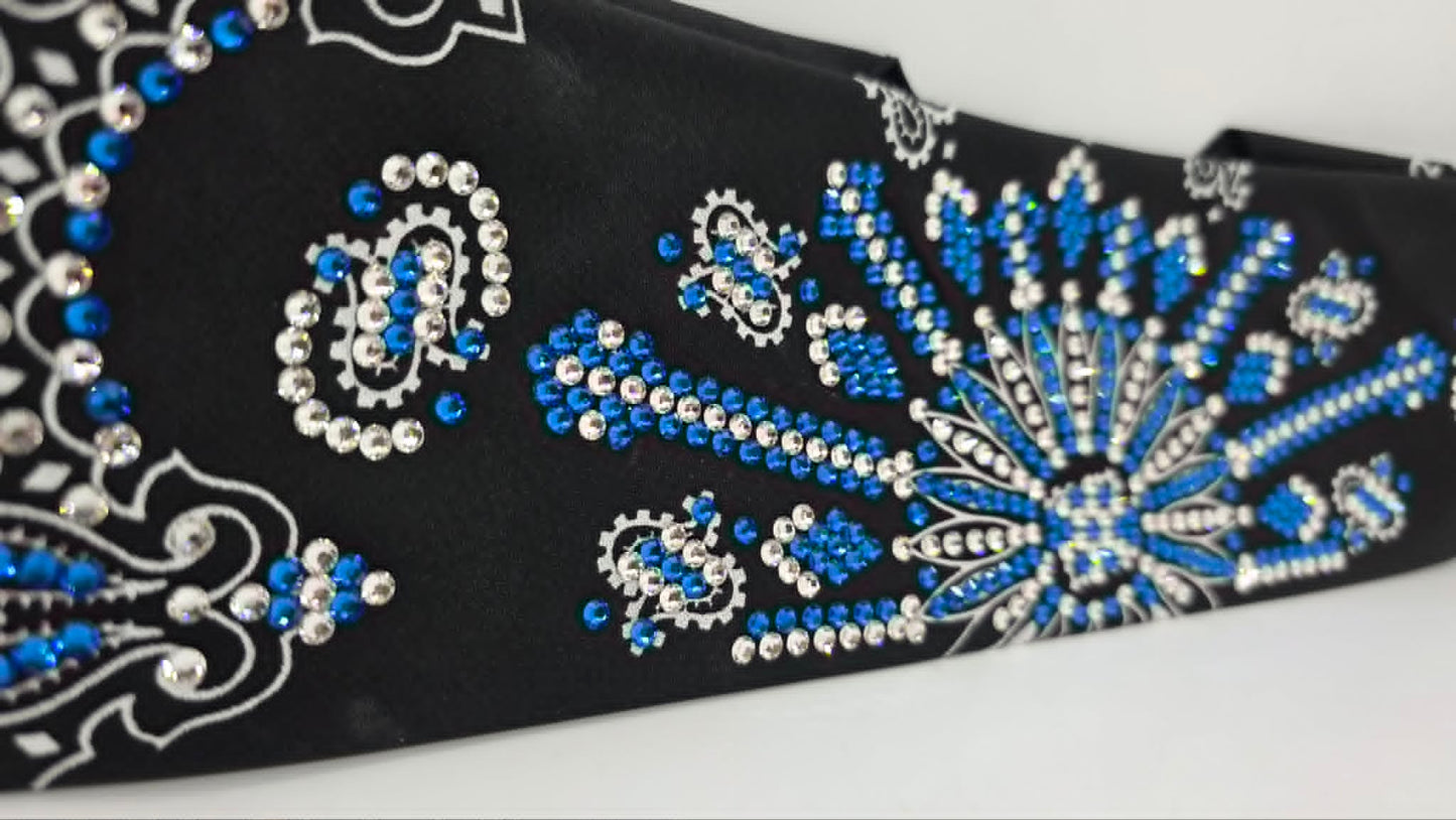 Super LeeAnnette Black Paisley Bandana with Capri Blue and Diamond Clear Austrian Crystals (S48157)