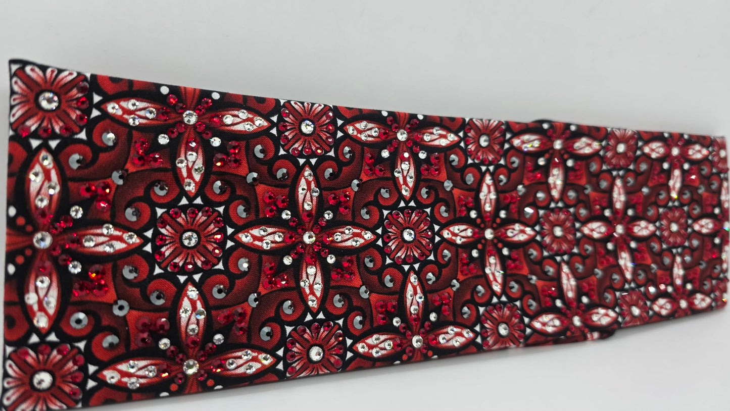 Super LeeAnnette Red and Black Squares Bandana with Red, Black and Clear Austrian Crystals (S48130)