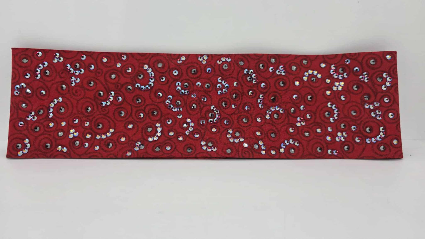LeeAnnette Red Scrolls Bandana with Red Shimmer and Black Austrian Crystals (sku40100)