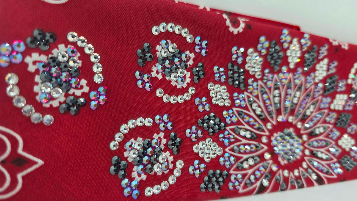 Super LeeAnnette Red Paisley Bandana with Red Shimmer, Black and Diamond Clear Austrian Crystals (S48210)