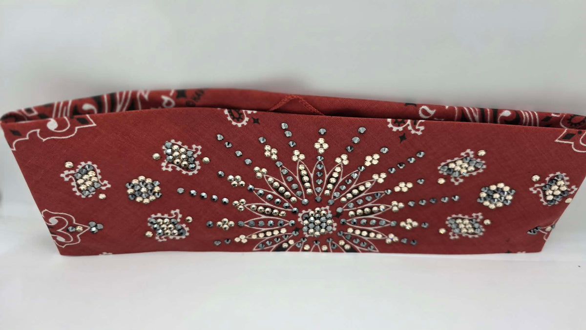 LeeAnnette Terracotta Paisley Bandana with Black and Honey Austrian Crystals (L40274)