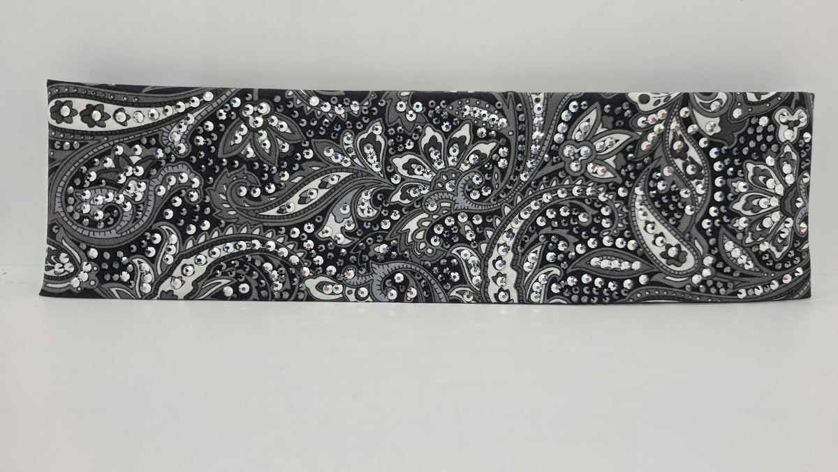 Super LeeAnnette Large Black Paisley Bandana with Black and Chrome Austrian Crystals (S48208)