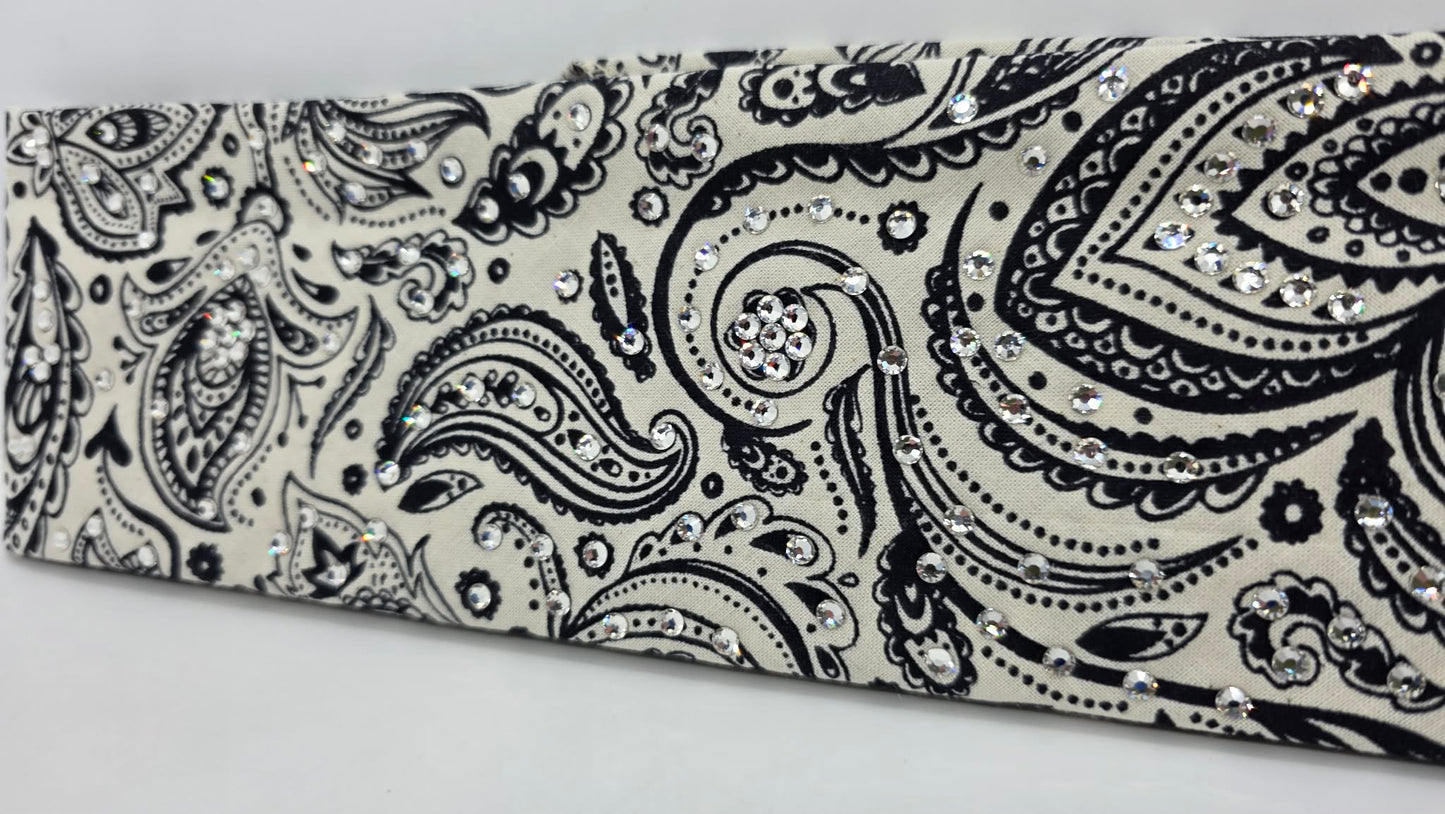 Cream on Navy Bandana with Diamond Clear Austrian Crystals (E60127)