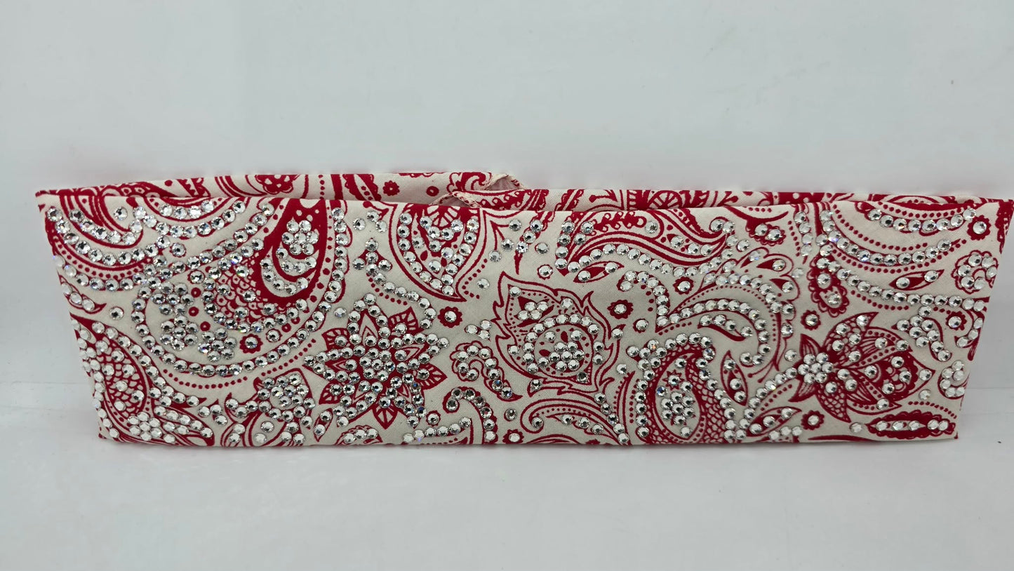 Super LeeAnnette Red on Cream Paisley Bandana with Diamond Clear Austrian Crystals (S48149)