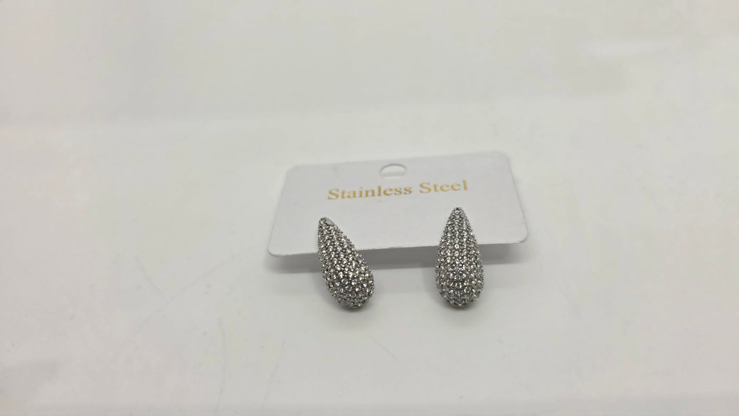 Stainless Steel Inlaid Clear Zircon Teardrop Earrings