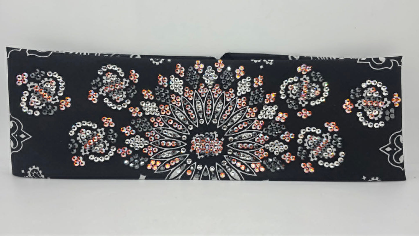Super LeeAnnette Black Paisley Bandana with Black, Lava and Diamond Clear Austrian Crystals (S48166)