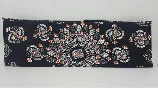 Super LeeAnnette Black Paisley Bandana with Black, Sun Shimmer and Diamond Clear Austrian Crystals (S48166)