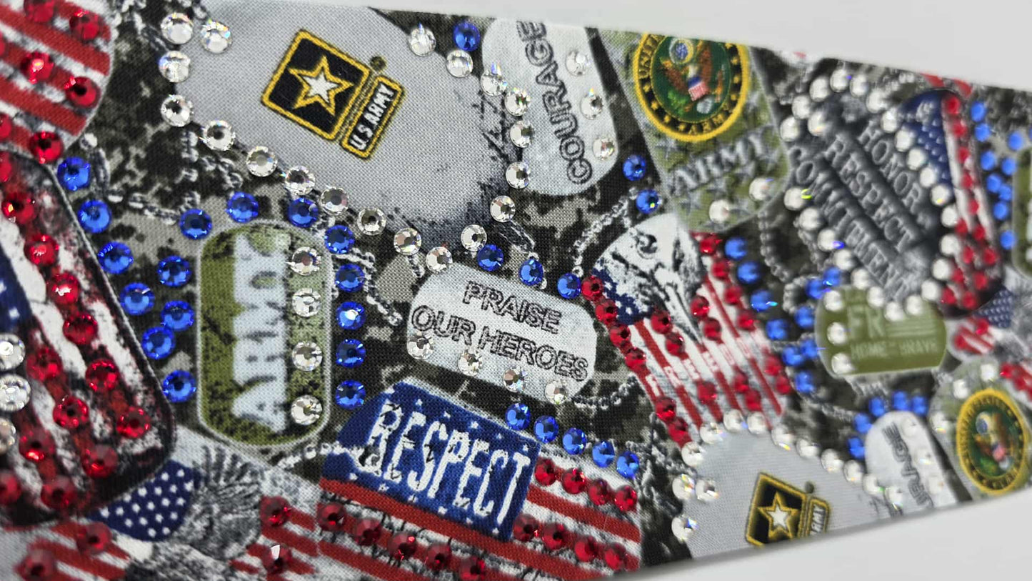 LeeAnnette Army with Red, Blue and Diamond Clear Austrian Crystals (sku4839)