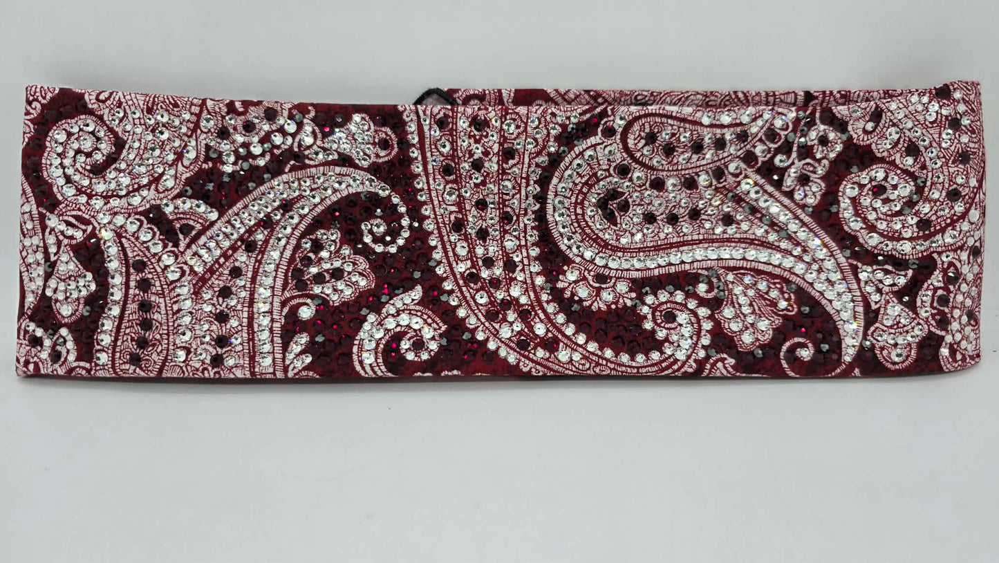 Super Duper LeeAnnette Victorian Deep Red Victorian Paisley Scroll Bandana with Light Red and Diamond Clear Austrian Crystals (D49500)