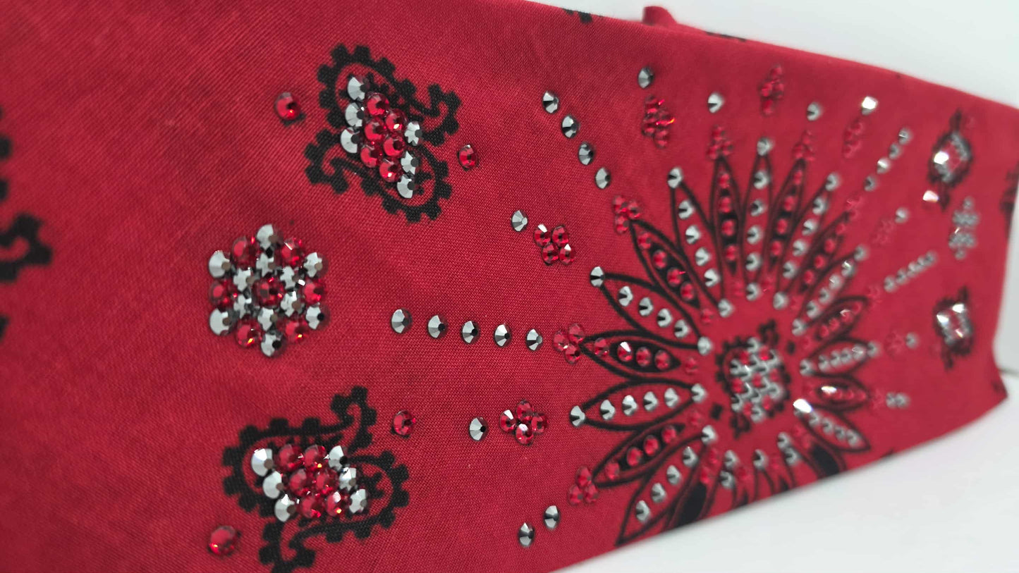 LeeAnnette Large Red Paisley Bandana with Red and Black Austrian Crystals (sku40118)