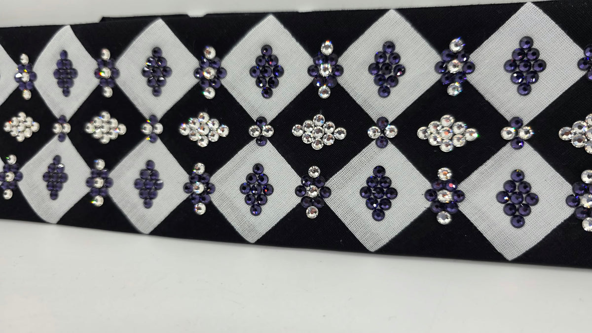 LeeAnnette Black and White Checker Bandana with Purple and Diamond Clear Austrian Crystals (L40289)