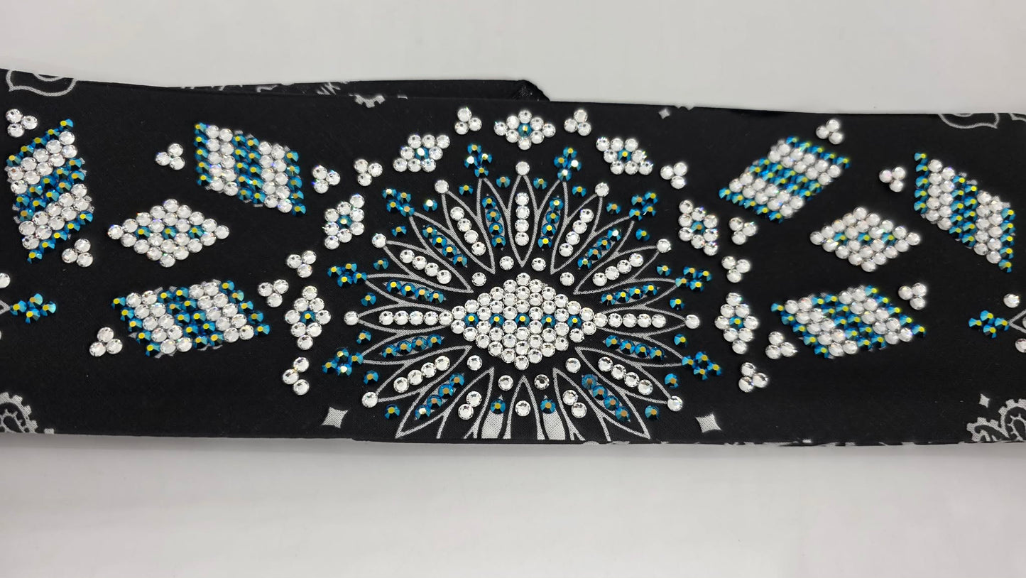 Super LeeAnnette Black Paisley Bandana with Jet Shimmer and Diamond Clear Austrian Crystals (S48123)