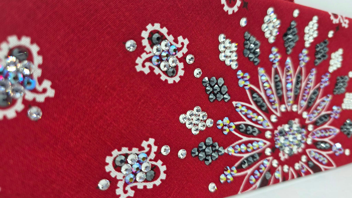 LeeAnnette Red Paisley Bandana with Red Shimmer, Black and Diamond Clear Austrian Crystals (L40300)