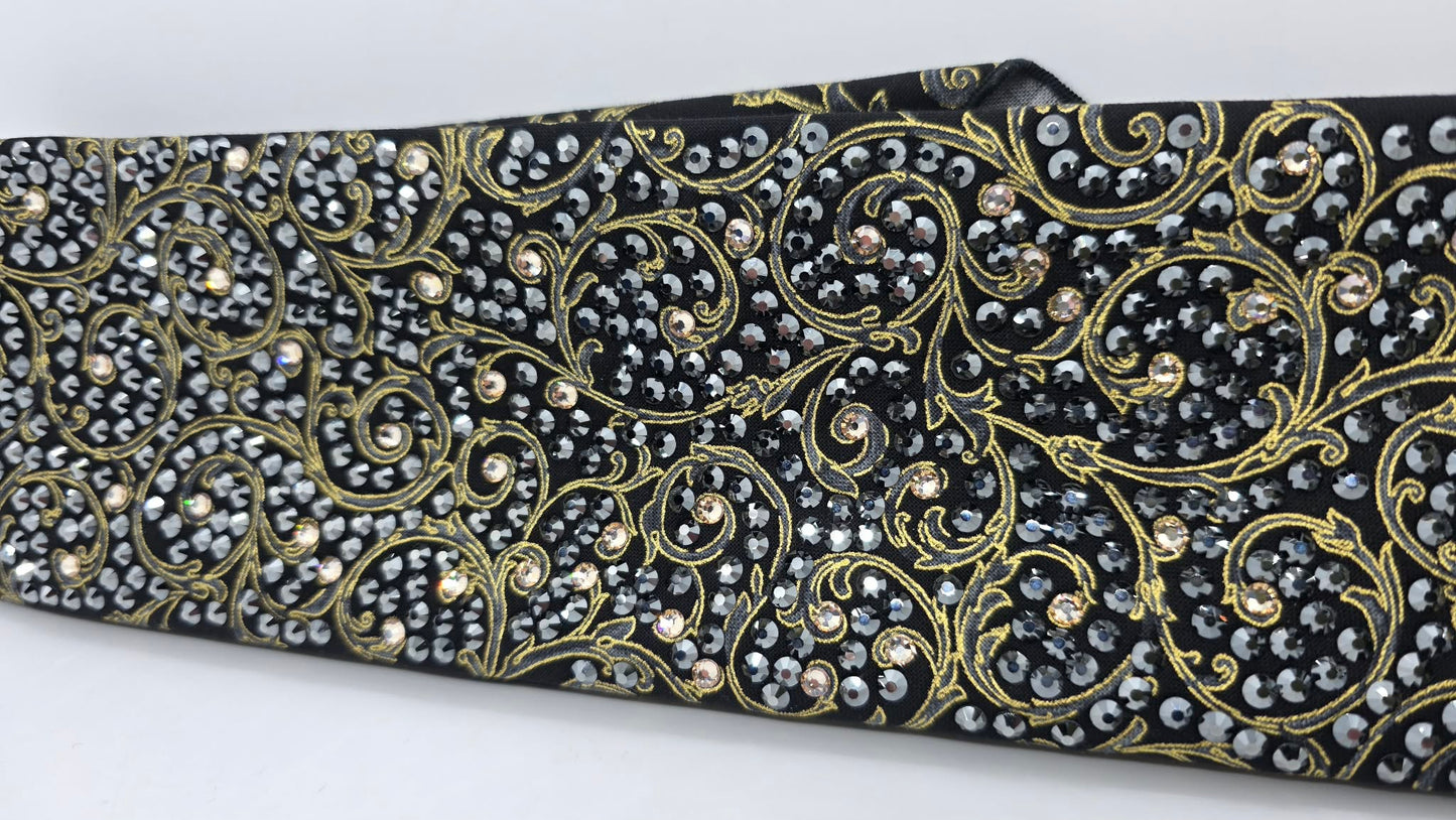 Super LeeAnnette Gold Victorian on Black Bandana with Black and Honey Austrian Crystals (S48128)