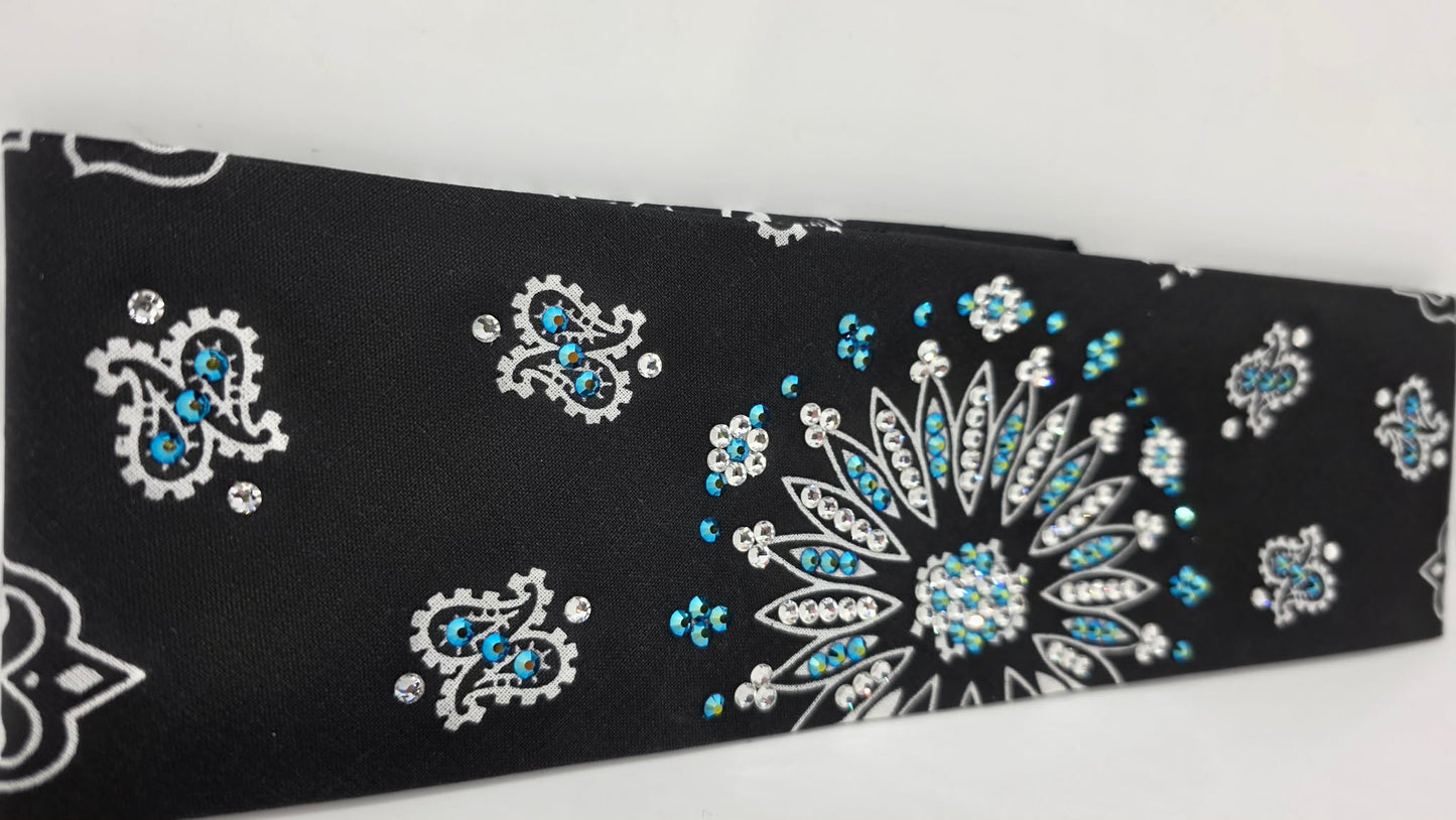 Black Paisley Bandana with Jet Shimmer and Diamond Clear Austrian Crystals (E60112)