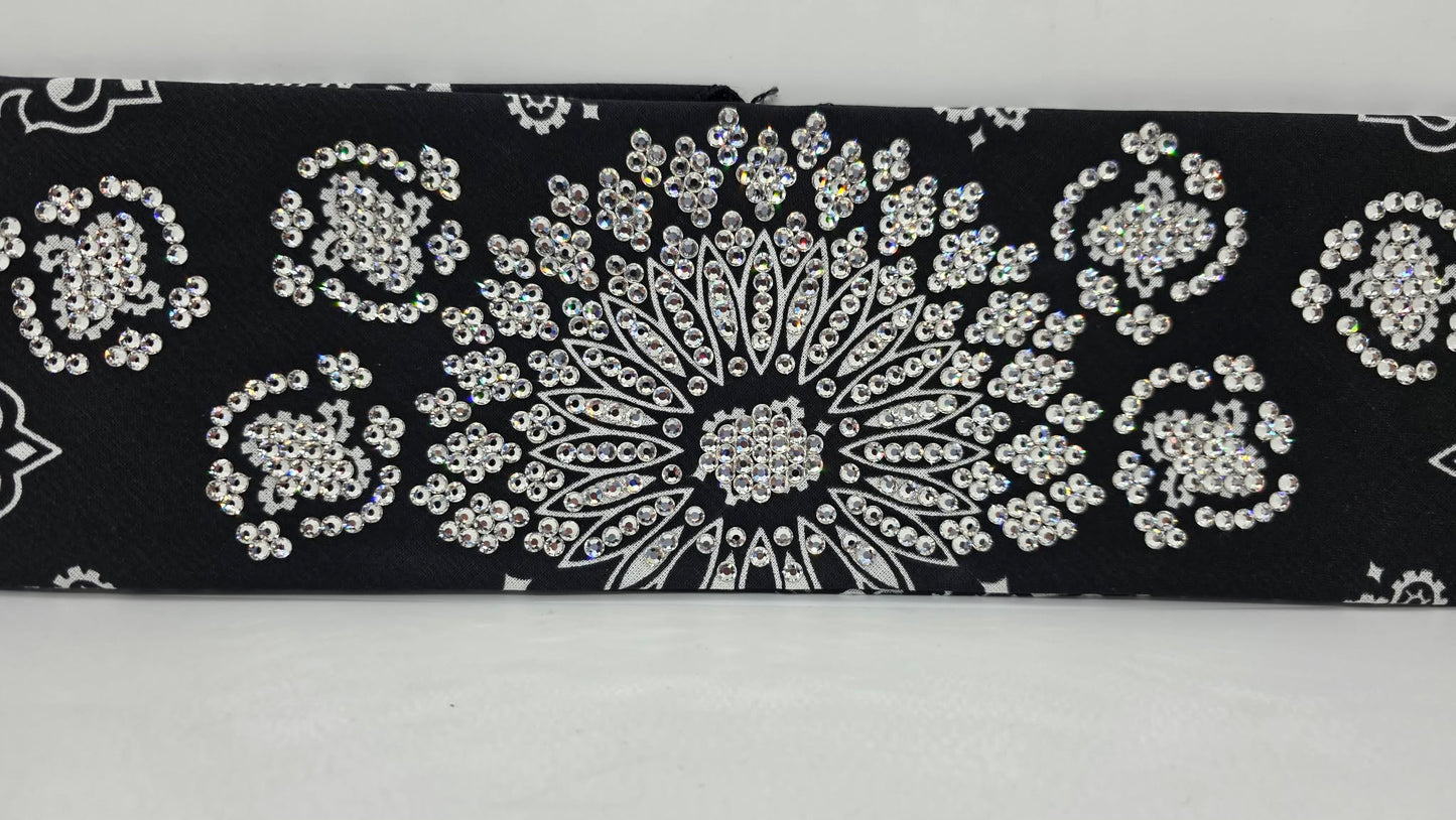 Super LeeAnnette Black Paisley Bandana with Diamond Clear Austrian Crystals (S48184)